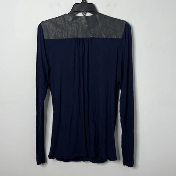 Cabi 953 Navy Blue Faux Leather Wrap Top - Picture 7 of 7